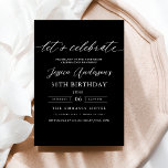 Invitation Fêtons l'anniversaire minimaliste du script noir<br><div class="desc">Célébrez 30 ans de style avec un script minimaliste Invitation d'anniversaire noir et or! Avec des accents noirs et or élégants, une typographie de script élégante et un design épuré et moderne, cette invitation donne le ton d'une célébration sophistiquée. Parfait pour tous les lieux, des salons chic aux réunions intimes,...</div>