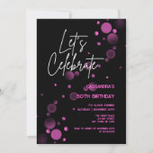 Invitation Fêtons l'anniversaire rose Bokeh Gradient noir (Devant)