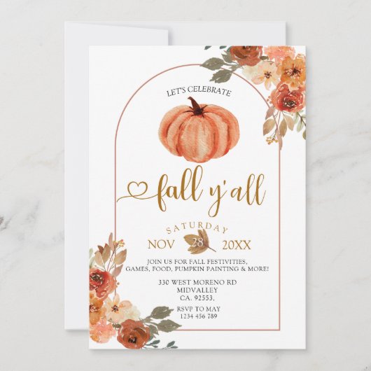 Invitation Fêtons l'automne Y'all Boho Arch Harvest Party (Devant)