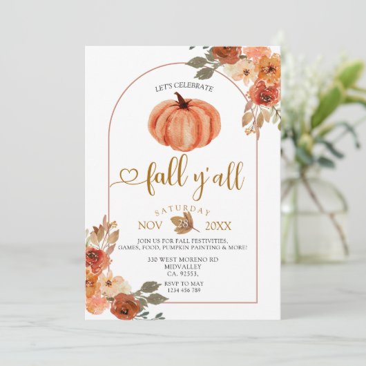 Invitation Fêtons l'automne Y'all Boho Arch Harvest Party (Debout devant)