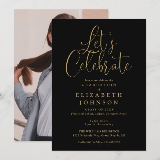 Invitation Fêtons le script photo de la fête de fin d'études (Devant / Derrière)