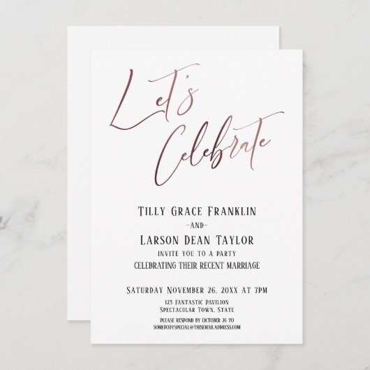 Invitation Fêtons l'élégant rose gold pour la fête de mariage (Devant / Derrière)