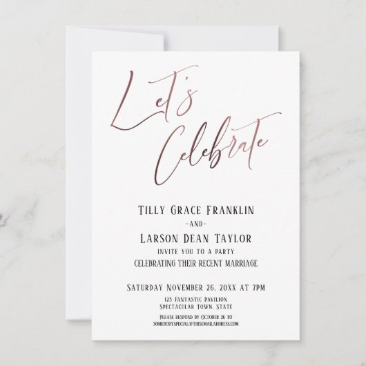 Invitation Fêtons l'élégant rose gold pour la fête de mariage (Devant)