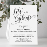 Invitation Fêtons l'élégante Réception après le mariage<br><div class="desc">Cette carte simple et élégante a été conçue pour invitation vos amis et votre famille à votre réception de mariage ou à la fête qui a eu lieu quelque temps après la cérémonie de mariage elle-même. La fondation est un arrière - plan blanc solide qui peut être changé à n'importe...</div>
