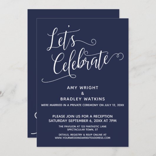 Invitation Fêtons l'élégante réception bleu marine uniquement (Devant / Derrière)