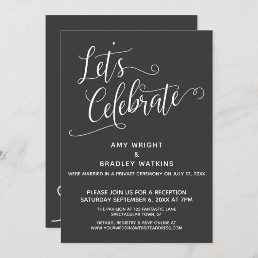 Invitation Fêtons l'élégante réception gris foncé uniquement (Devant / Derrière)