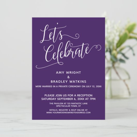 Invitation Fêtons l'élégante réception violette foncée unique (Debout devant)