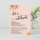 Invitation Fêtons les cœurs Script Florales Rose Pâle (Debout devant)