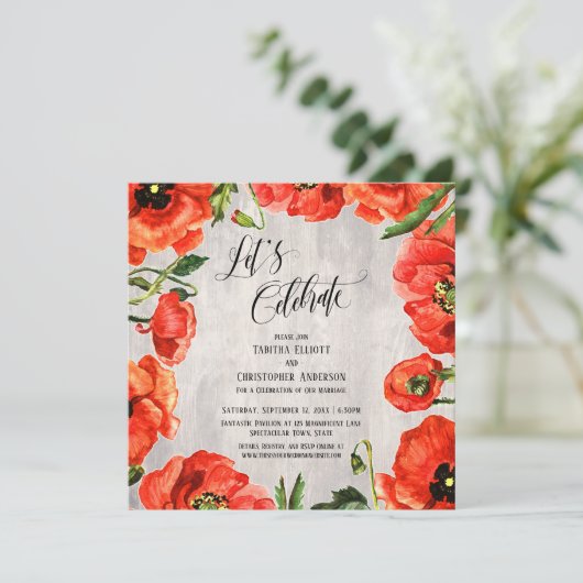 Invitation Fêtons les pavots rouges à la réception en bois pâ (Debout devant)