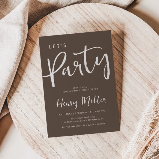 Invitation Fêtons minimaliste Anniversaire Fête Brown