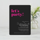 Invitation FÊTONS modern minimal anniversaire noir rose (Debout devant)