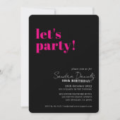 Invitation FÊTONS modern minimal anniversaire noir rose (Devant)
