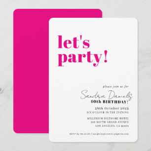 Invitation FÊTONS modern minimal anniversaire rose noir