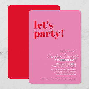 Invitation FÊTONS modern minimal anniversaire rouge rose