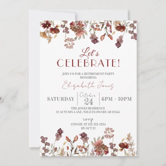 Invitation Fêtons ! Parti de la retraite fleur sauvage (Devant)