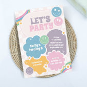 Invitation Fêtons Pastel Retro sourires Anniversaire