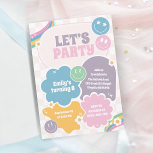 Invitation Fêtons Pastel Retro sourires Anniversaire