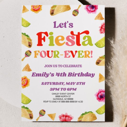 Invitation Fêtons quatre jamais Taco fête du 4e anniversaire