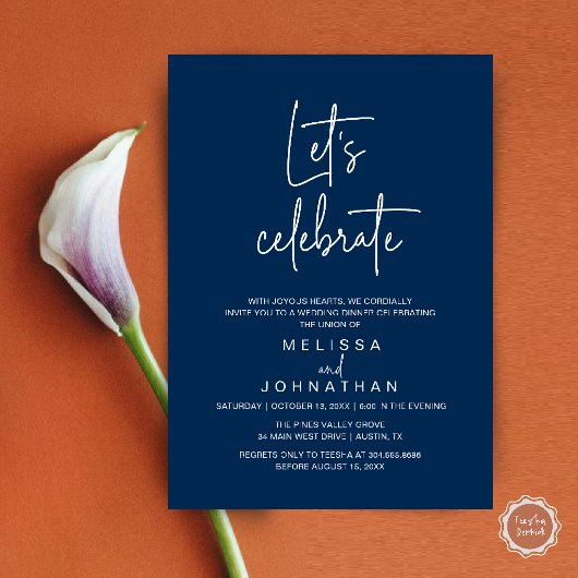 Invitation Fêtons, Réception de Mariage Intime