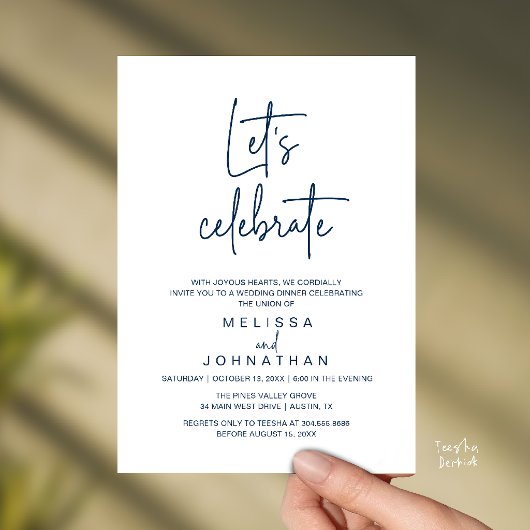 Invitation Fêtons, Réception de Mariage Intime