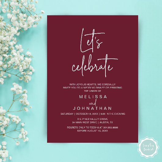 Invitation Fêtons, Réception de Mariage Intime