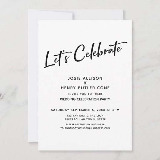 Invitation Fêtons Réception de mariage + Rayure dorée (Devant)