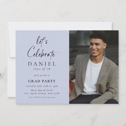 Invitation Fêtons ! Script Photo Grad Party Blue (Devant)