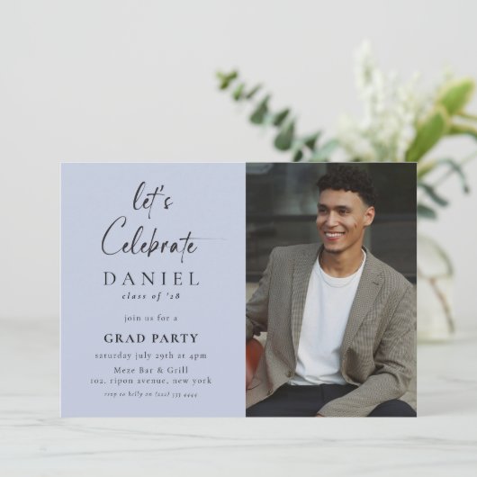 Invitation Fêtons ! Script Photo Grad Party Blue (Debout devant)