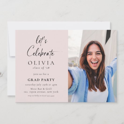 Invitation Fêtons ! Script Photo Grad Party rose (Devant)