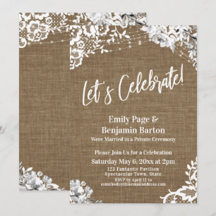Invitation Fêtons Toile de Jute Dentelle Fleurs Guirlandes Lu