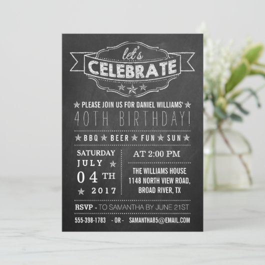 Invitation Fêtons ! Typographie de tableau noir (Debout devant)