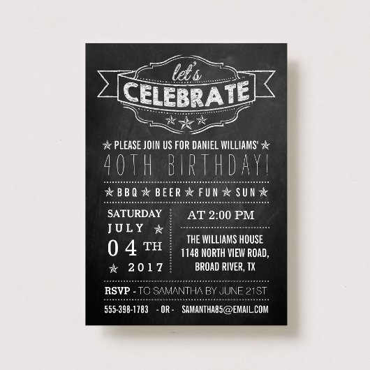 Invitation Fêtons ! Typographie de tableau noir