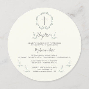 Invitation Feu Baptême Bleu et Feuille verte