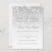 Invitation Feu d'anniversaire de surprise Silver Bokeh Sparkl (Devant)
