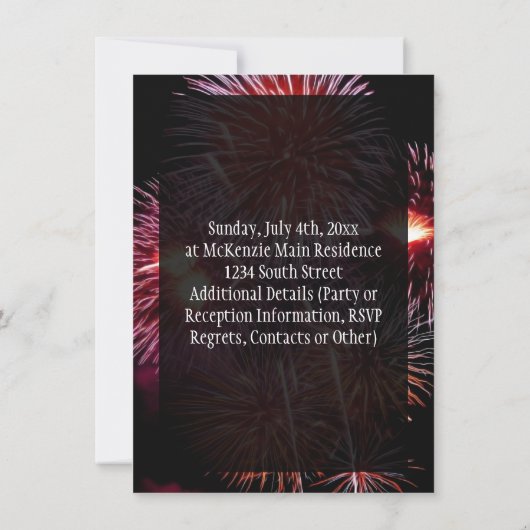 Invitation Feu d'artifice 4 juillet Party/barbecue noir brill (Dos)