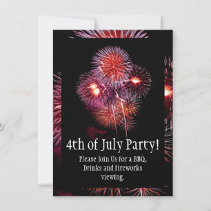 Invitation Feu d'artifice 4 juillet Party/barbecue noir brill