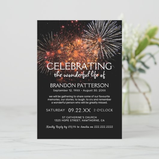 Invitation Feu d'artifice célébrant la vie | Funérailles (Debout devant)