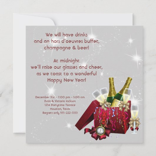 Invitation Feu d'artifice Champagne Confetti Nouvel An Sove P (Dos)