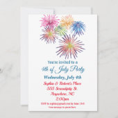 Invitation Feu d'artifice coloré 4 juillet fête (Devant)