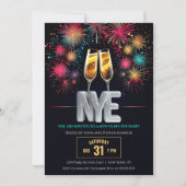 Invitation Feu d'artifice coloré du réveillon Champagne (Devant)