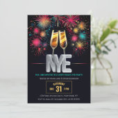 Invitation Feu d'artifice coloré du réveillon Champagne (Debout devant)