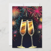 Invitation Feu d'artifice coloré du réveillon Champagne (Dos)
