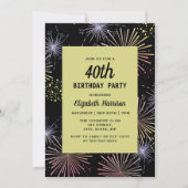 Invitation Feu d'artifice coloré moderne Noir doré Anniversai (Devant)