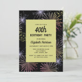 Invitation Feu d'artifice coloré moderne Noir doré Anniversai (Debout devant)