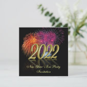 Invitation Feu d'artifice de bonne année 2022 en or (Debout devant)