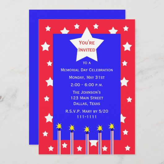 Invitation Feu d'artifice de la fête commémorative et Invitat (Devant / Derrière)