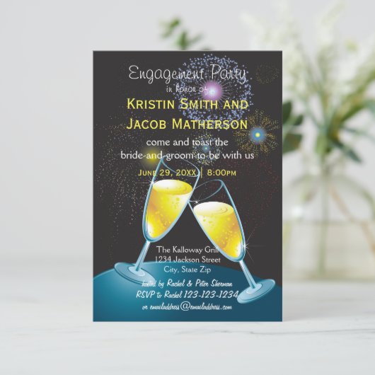 Invitation Feu d'artifice de lunettes de champagne - 3x5 (Debout devant)