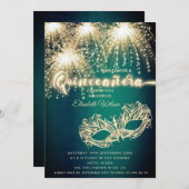 Invitation Feu d'artifice de luxe Mascarade Quinceañera (Devant / Derrière)