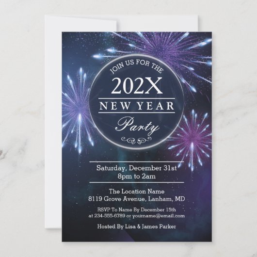 Invitation Feu d'artifice de minuit Starry Sky New Year's Eve (Devant)
