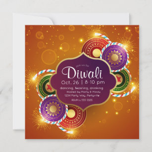 Invitation Feu d'artifice Diwali coloré